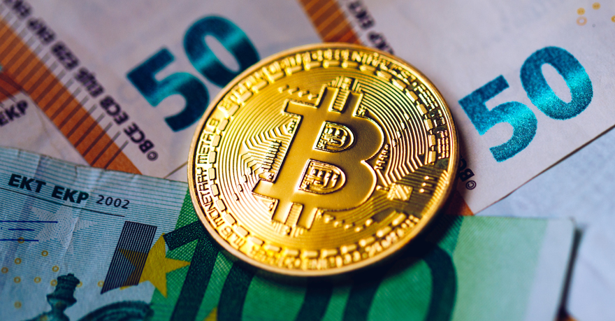 Bitcoin munt en eurobiljetten